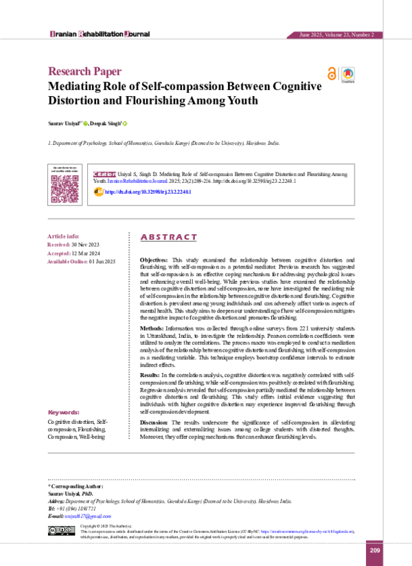 (PDF) Mediating Role of Self-compassion Between Cognitive Distortion ...