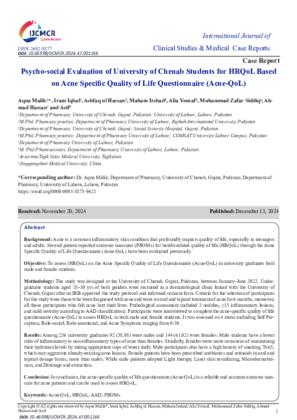 (PDF) Psycho-social Evaluation of University of Chenab Students for ...