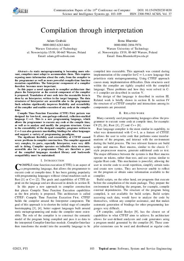 (PDF) Compilation through interpretation