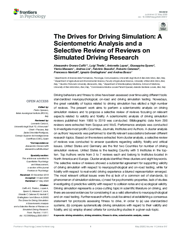 (PDF) The Drives for Driving Simulation: A Scientometric Analysis and a ...