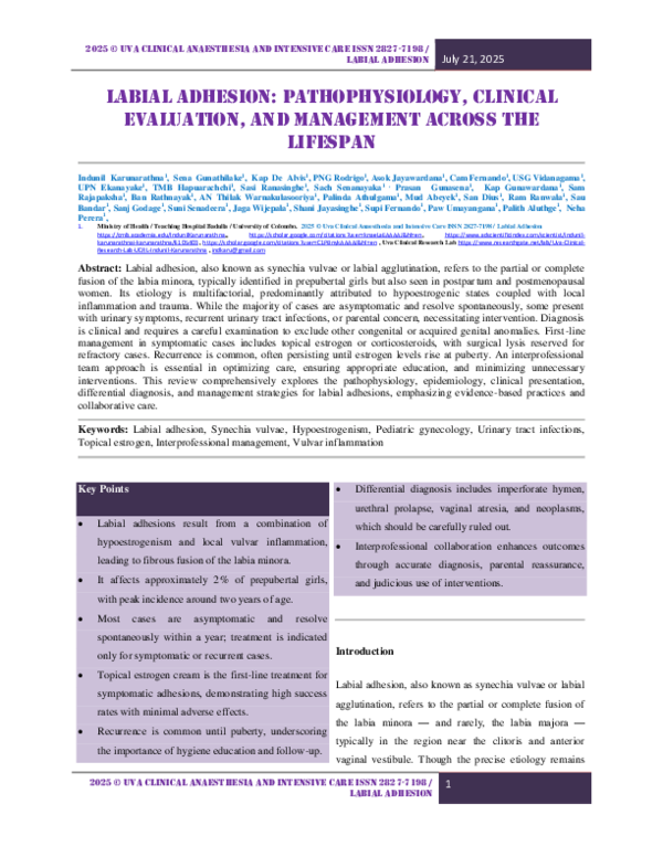 (PDF) Labial Adhesion: Pathophysiology Clinical Evaluation and Management