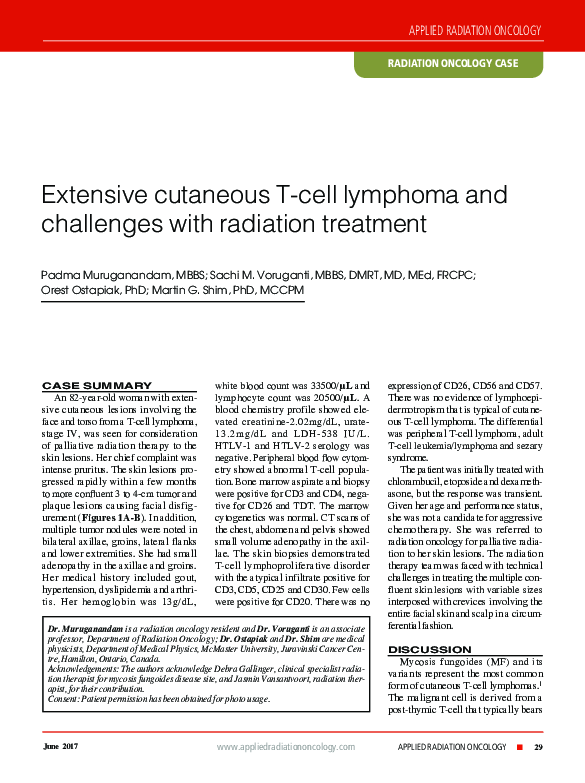 (PDF) Extensive cutaneous T-cell lymphoma and challenges with radiation ...