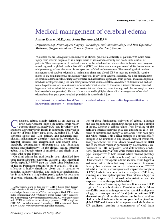 (PDF) Medical management of cerebral edema