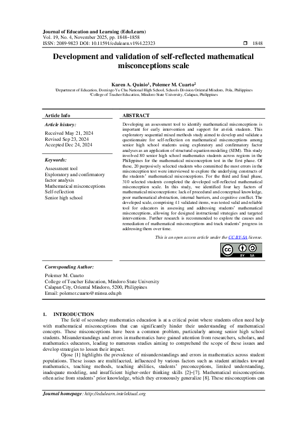 (PDF) Development and validation of self-reflected mathematical ...