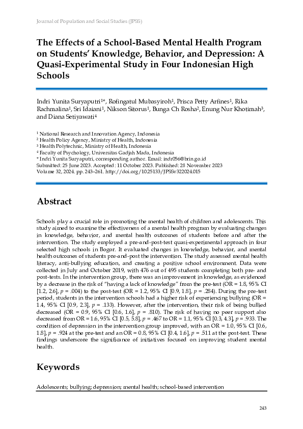 (PDF) The Effects of a School-Based Mental Health Program on Students ...