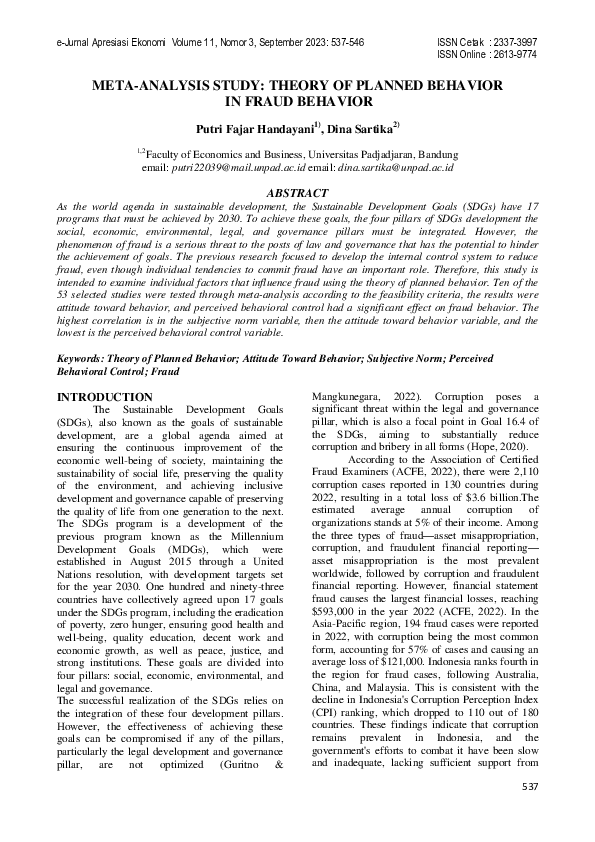 (PDF) Meta-Analysis Study: Theory of Planned Behavior in Fraud Behavior
