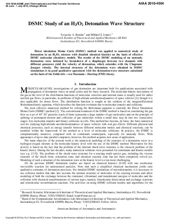 (PDF) DSMC Study of an H2/O2 Detonation Wave Structure