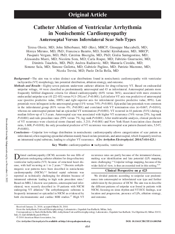 (PDF) Catheter Ablation of Ventricular Arrhythmia in Nonischemic ...