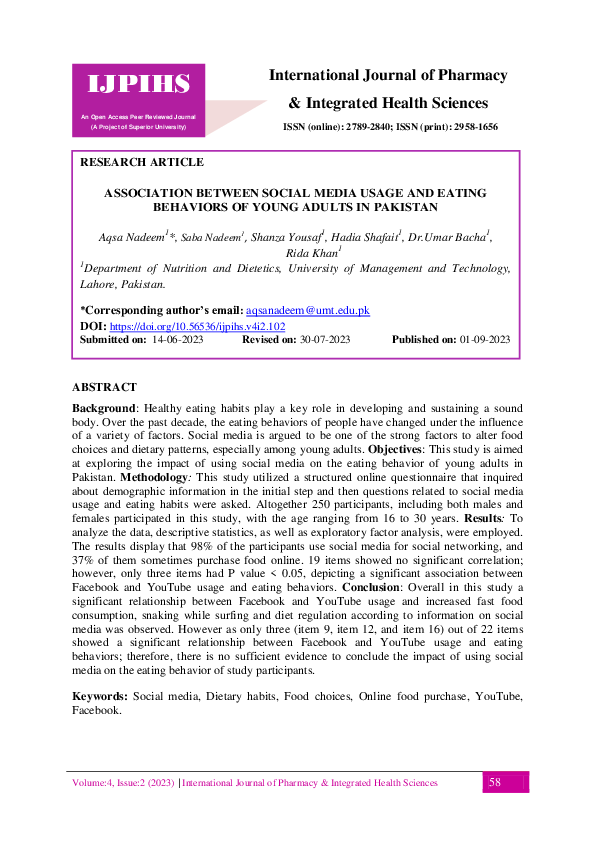 (PDF) Association Between Social Media Usage and Eating Behaviors of ...