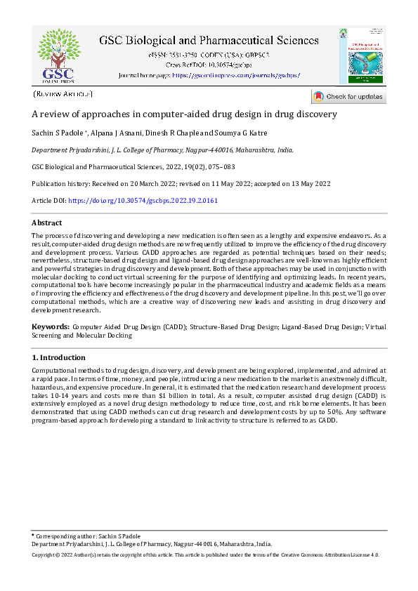 (PDF) A review of approaches in computer-aided drug design in drug ...