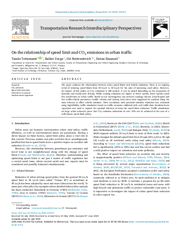 (PDF) On the relationship of speed limit and CO2 emissions in urban traffic