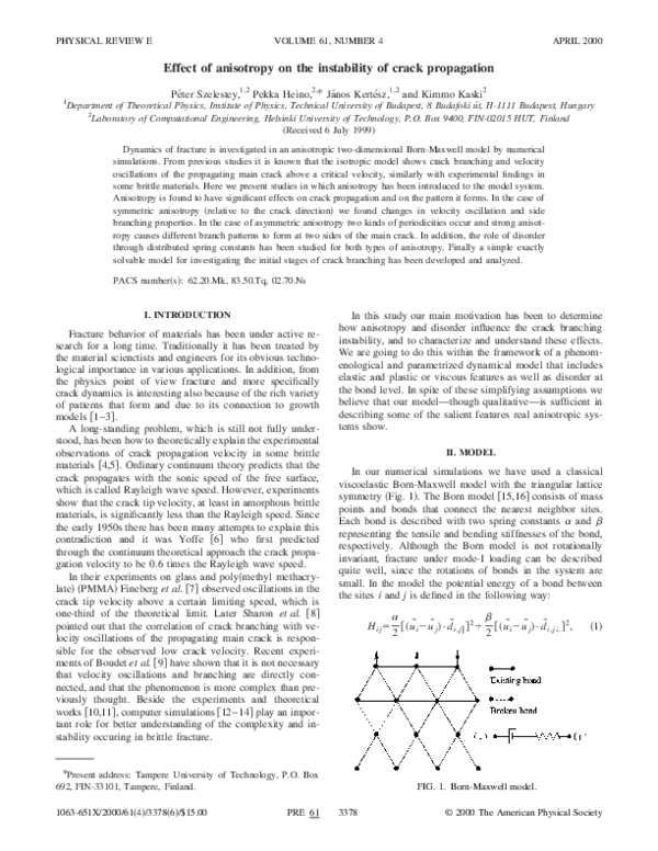 (PDF) Effect of anisotropy on the instability of crack propagation