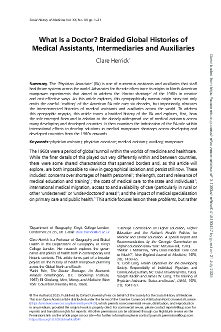 (PDF) What Is a Doctor? Braided Global Histories of Medical Assistants ...