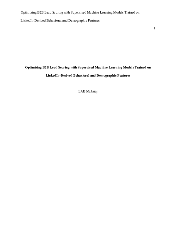 (PDF) Optimizing B2B Lead Scoring with Supervised Machine Learning ...