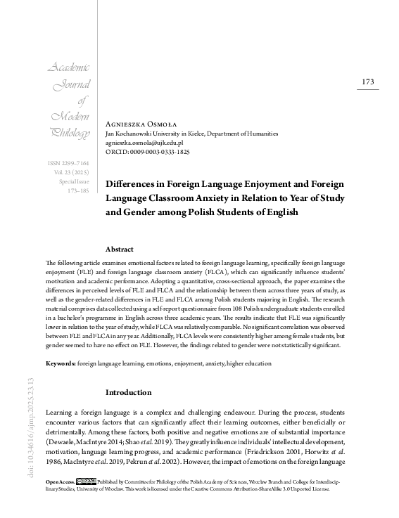 (PDF) Differences in Foreign Language Enjoyment and Foreign Language ...