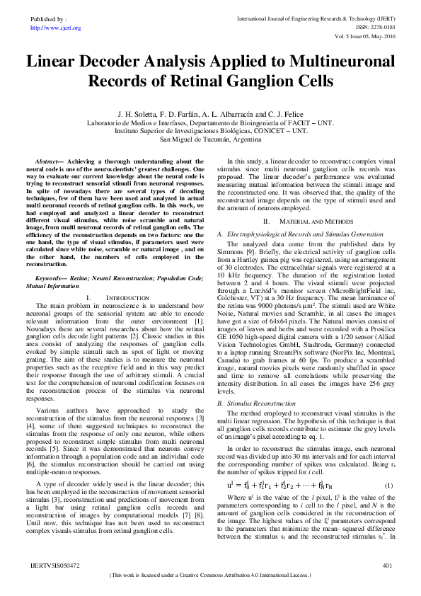 (PDF) Linear Decoder Analysis Applied to Multineuronal Records of ...