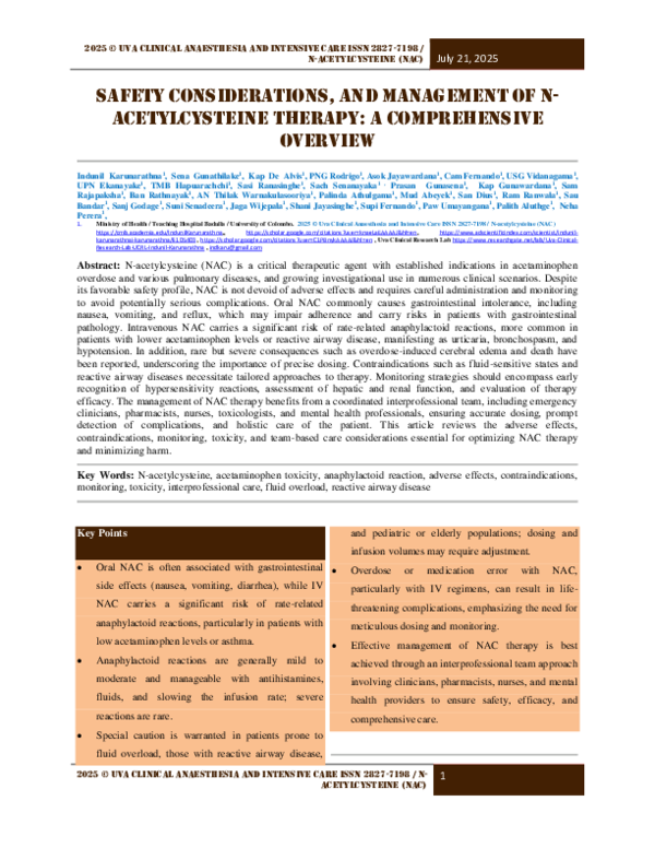 (PDF) Safety Considerations and Management of N acetylcysteine Therapy ...