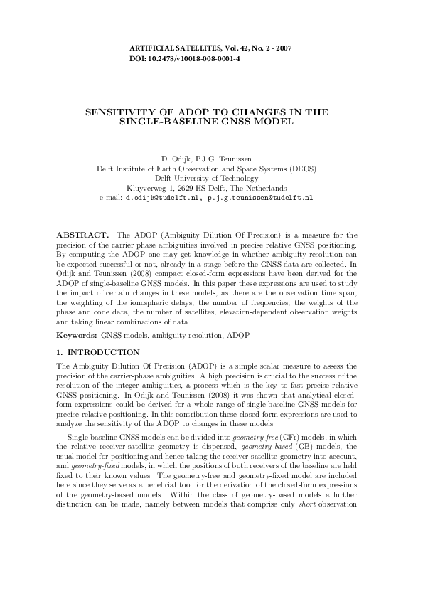 (PDF) Sensitivity of Adop to Changes in the Single-Baseline GNSS Model