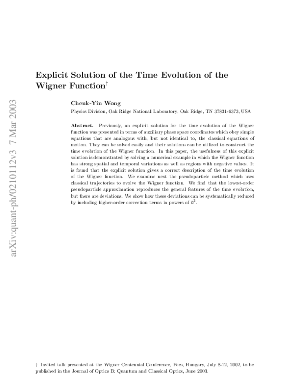 (PDF) Explicit solution of the time evolution of the Wigner function