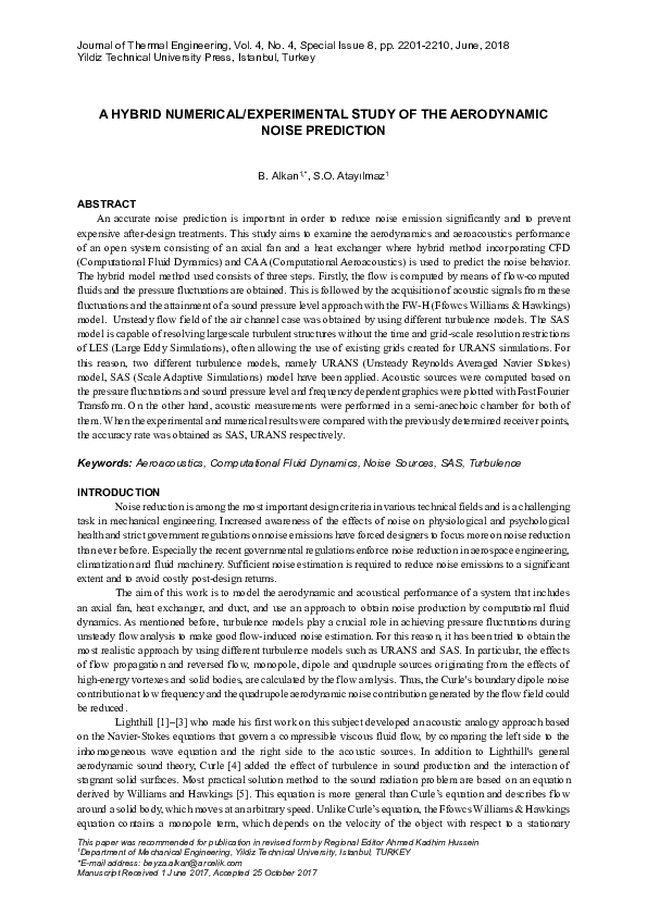 (PDF) A Hybrid Numerical/Experimental Study of the Aerodynamic Noise ...