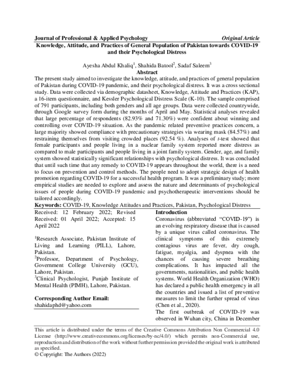 (PDF) Knowledge, Attitude, and Practices of General Population of ...