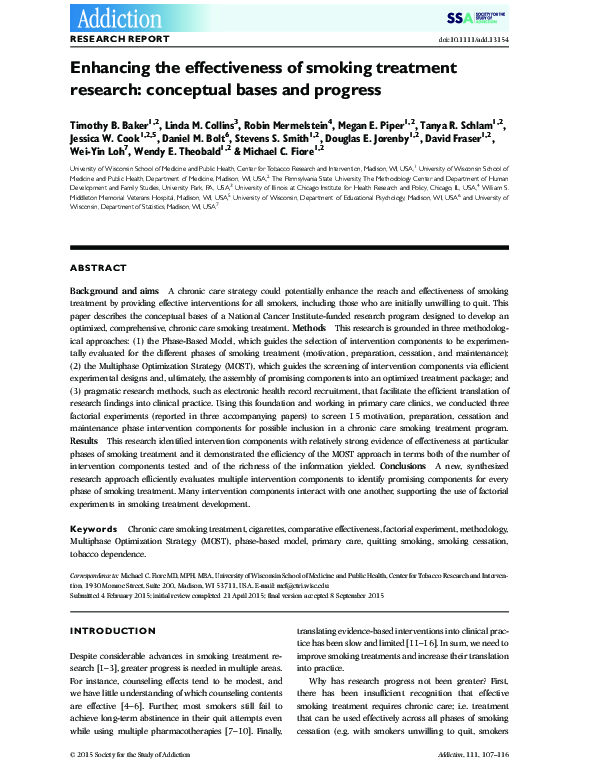 (PDF) Enhancing the effectiveness of smoking treatment research ...