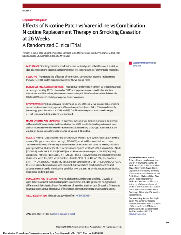 (PDF) Effects of Nicotine Patch vs Varenicline vs Combination Nicotine ...