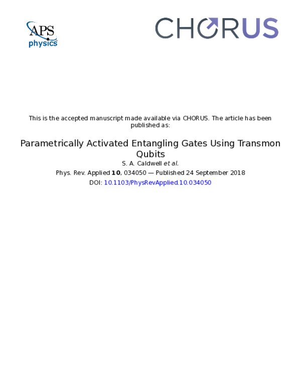 (PDF) Parametrically Activated Entangling Gates Using Transmon Qubits