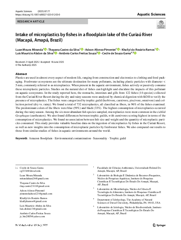 (PDF) Intake of microplastics by fishes in a floodplain lake of the ...