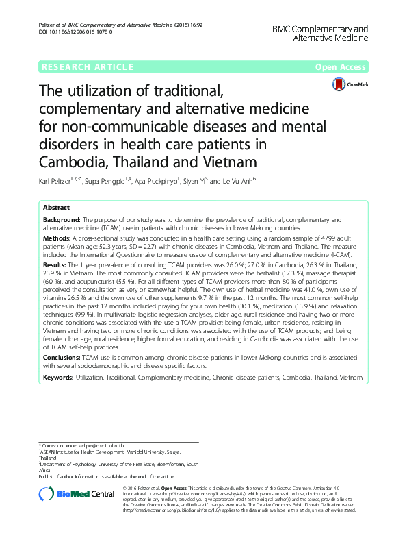 (PDF) The utilization of traditional, complementary and alternative ...