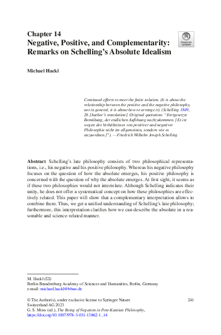 (PDF) Negative, Positive, and Complementarity: Remarks on Schelling´s ...