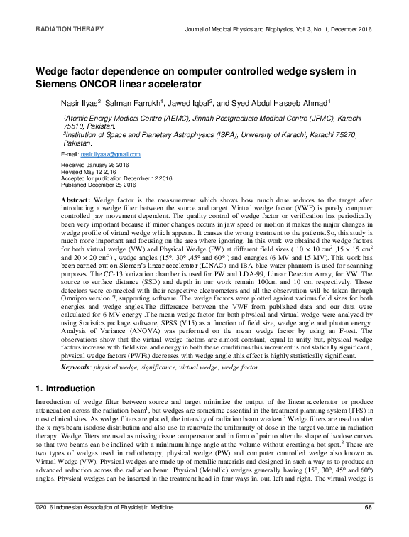 (PDF) Wedge Factor Dependence on Computer Controlled Wedge System in ...