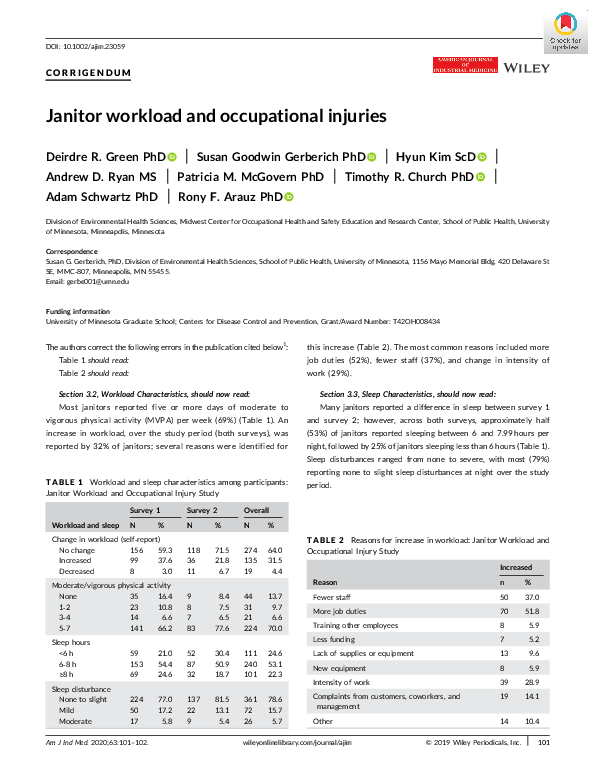 (PDF) Janitor workload and occupational injuries