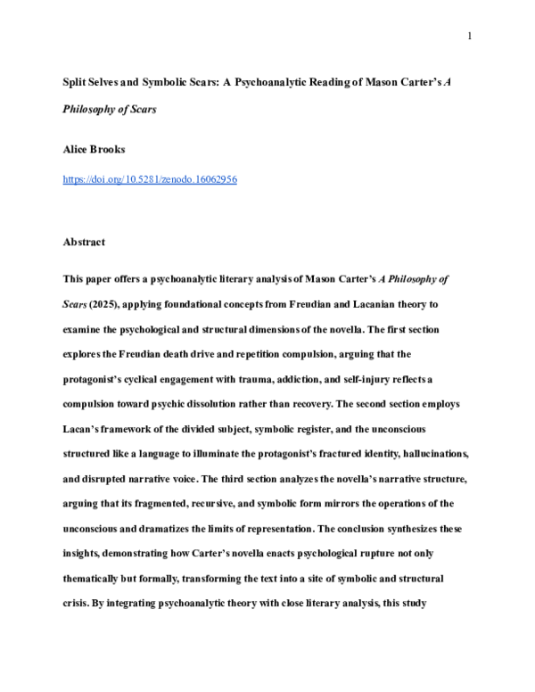(PDF) Split Selves and Symbolic Scars: A Psychoanalytic Reading of ...