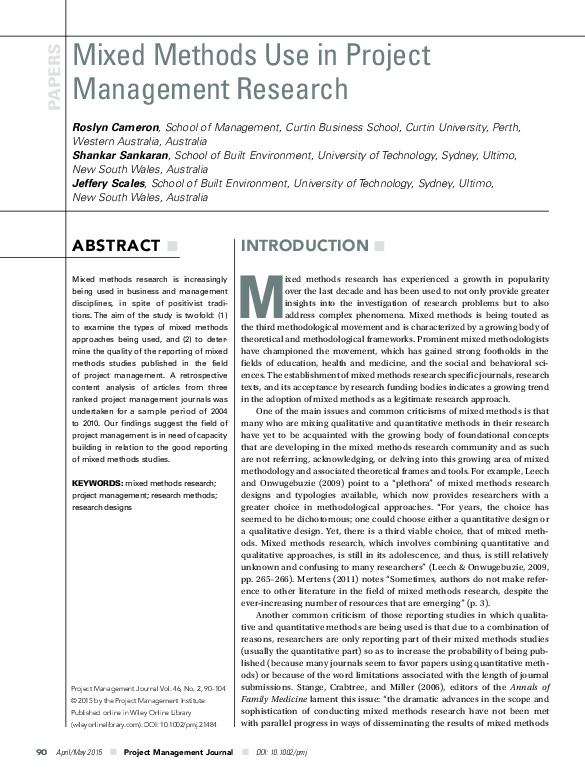 (PDF) Mixed Methods Use in Project Management Research