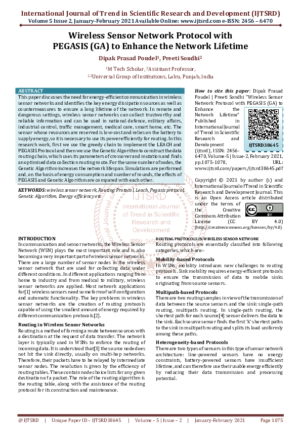 (PDF) Wireless Sensor Network Protocol with PEGASIS (GA) to Enhance the ...