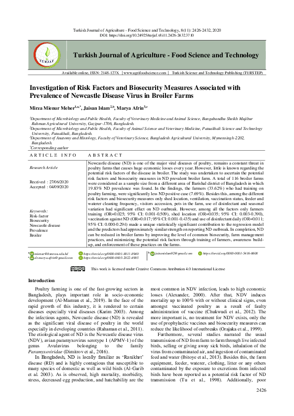(PDF) Investigation of Risk Factors and Biosecurity Measures Associated ...