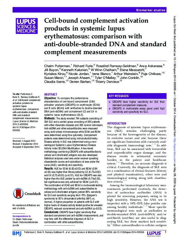 (PDF) Cell-bound complement activation products in systemic lupus ...