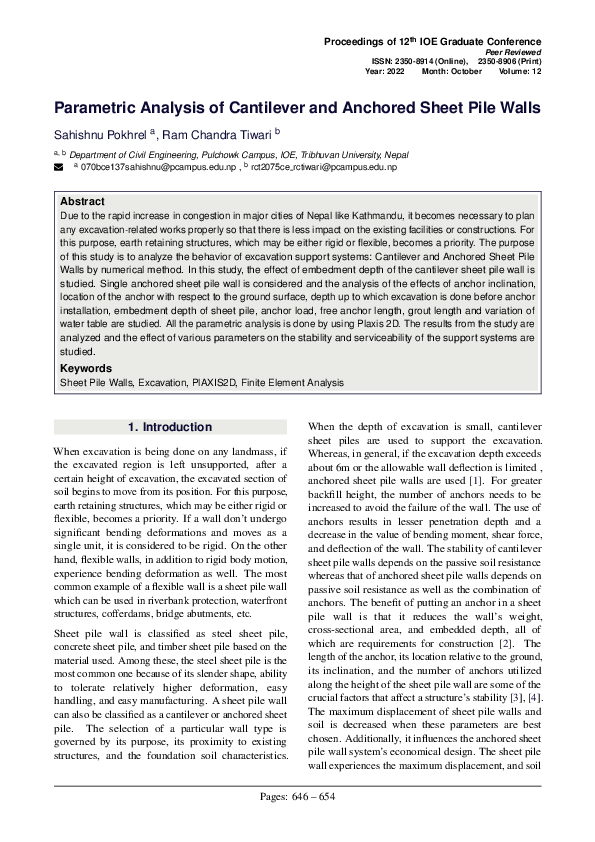 (PDF) Parametric Analysis of Cantilever and Anchored Sheet Pile Walls