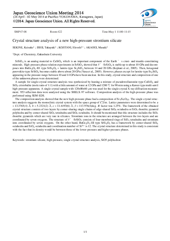 (PDF) Crystal structure analysis of a new high-pressure strontium silicate
