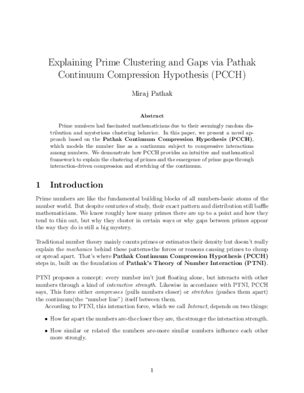 (PDF) Explaining Prime Clustering and Gaps via Pathak Continuum ...