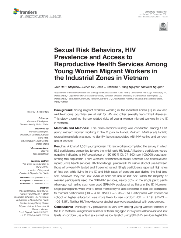 (PDF) Sexual Risk Behaviors, HIV Prevalence and Access to Reproductive ...