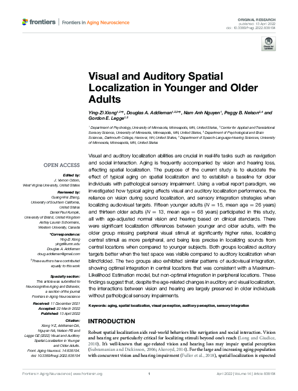 (PDF) Visual and Auditory Spatial Localization in Younger and Older Adults