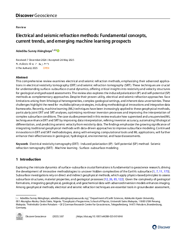 Pdf Electrical And Seismic Refraction Methods Fundamental Concepts