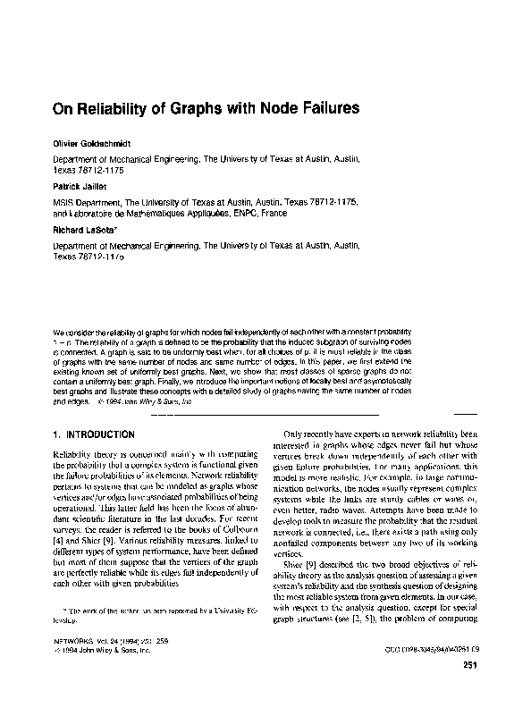 (PDF) On reliability of graphs with node failures