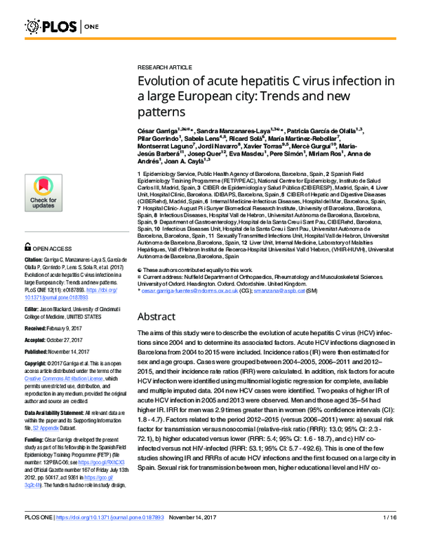 (PDF) Evolution of acute hepatitis C virus infection in a large ...