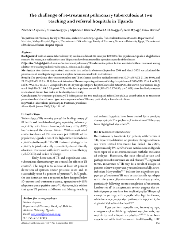 (PDF) The challenge of re-treatment pulmonary tuberculosis at two ...
