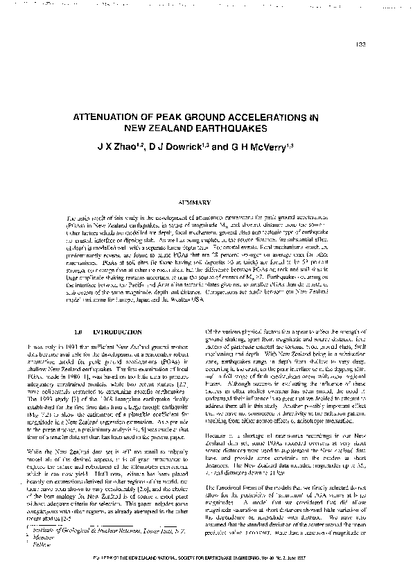 (PDF) Attenuation of peak ground accelerations in New Zealand earthquakes