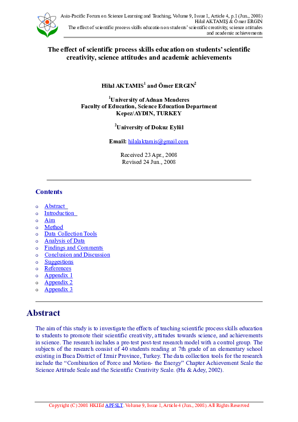 (PDF) The Effect of Scientific Process Skills Education on Students ...