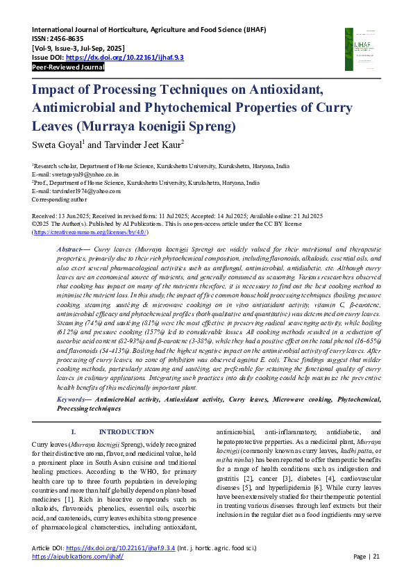 (PDF) Impact of Processing Techniques on Antioxidant, Antimicrobial and ...